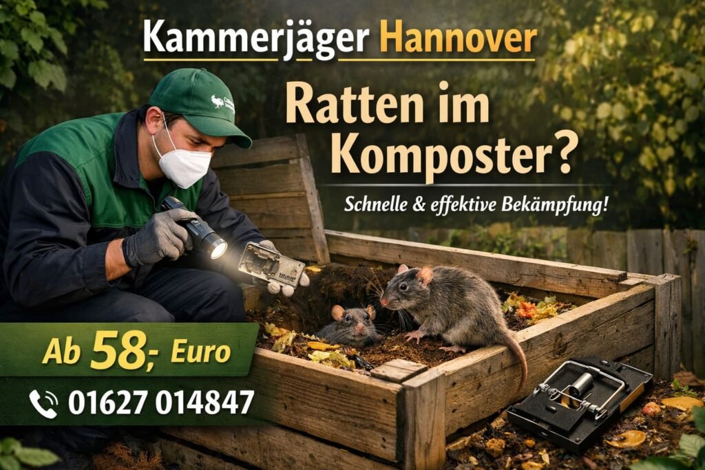 Kammerjäger Hannover Techniker überprüft einen Komposter im Garten wegen ratten im komposte
