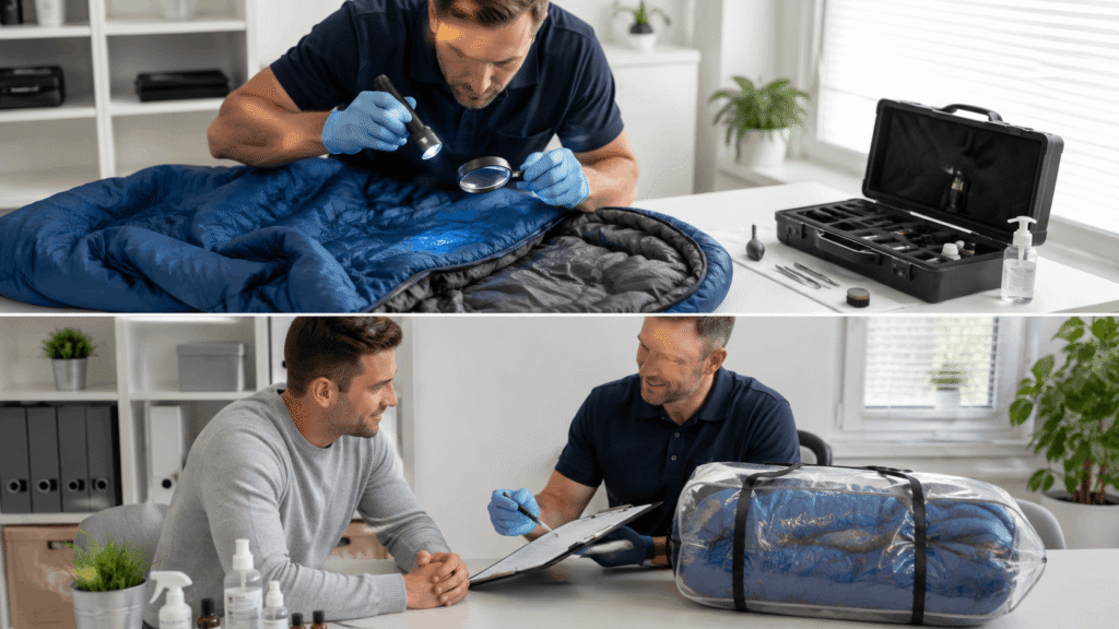 Kammerjäger entfernt Bettwanzen aus einem Schlafsack professionell – schnelle Hilfe ab 58€