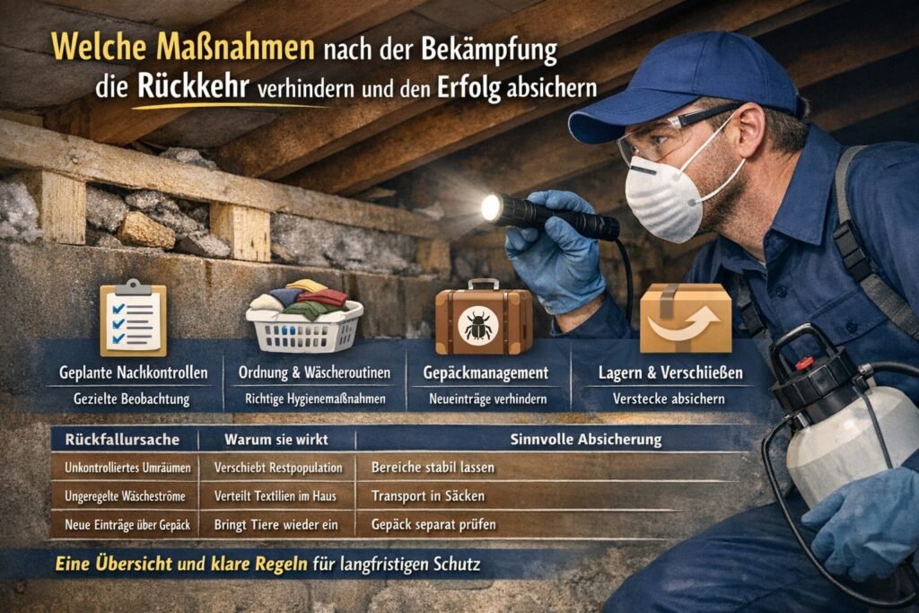 Techniker zur Schädlingsbekämpfung bei der Inspektion mit Präventionsmaßnahmen gegen erneuten Befall