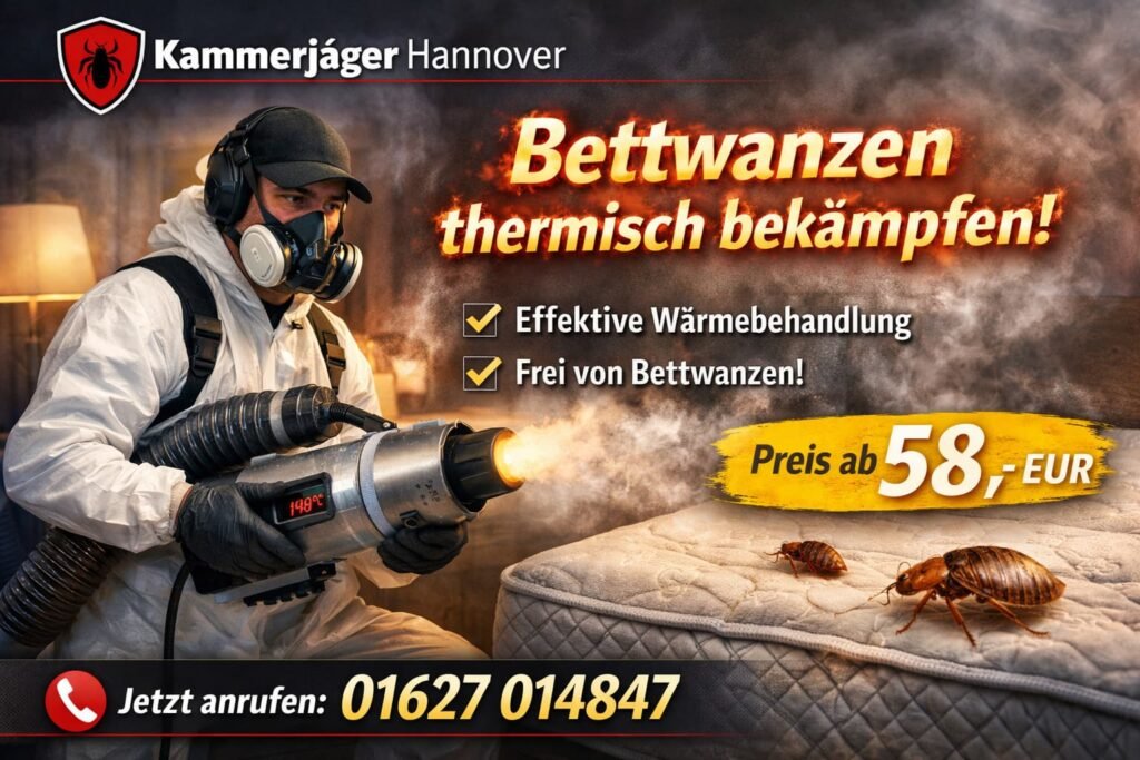 Kammerjäger Hannover Techniker bekämpft Bettwanzen thermisch mit Wärmebehandlung – professioneller Schädlingsbekämpfer ab 58€
