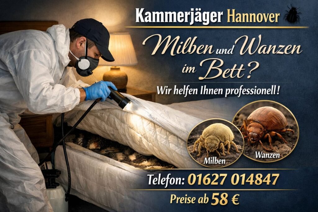 Kammerjäger Hannover Techniker entfernt Milben und Wanzen aus dem Bett – professionelle Schädlingsbekämpfung ab 58 € mit schneller Hilfe.