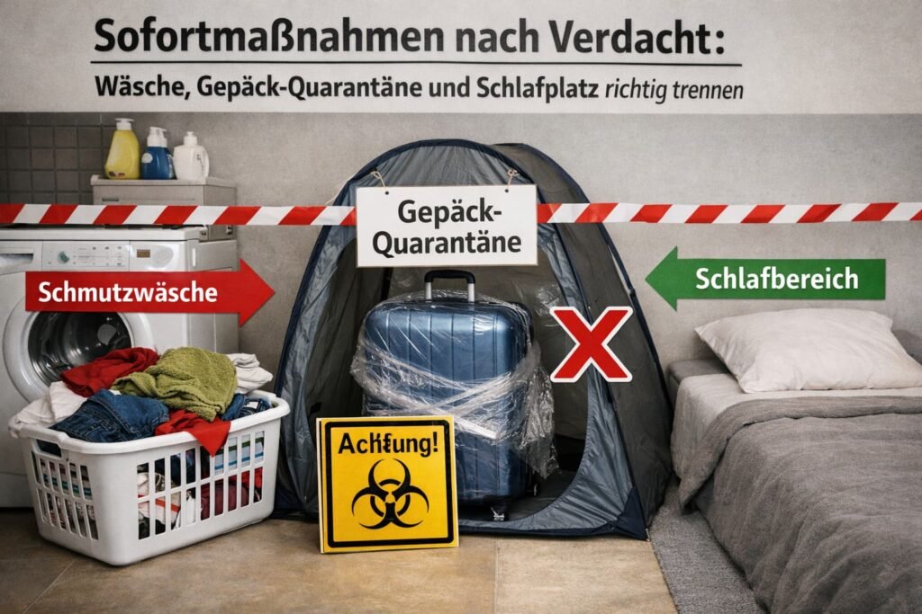 Sofortmaßnahmen nach Verdacht: Wäsche, Gepäck-Quarantäne und Schlafplatz richtig trennen