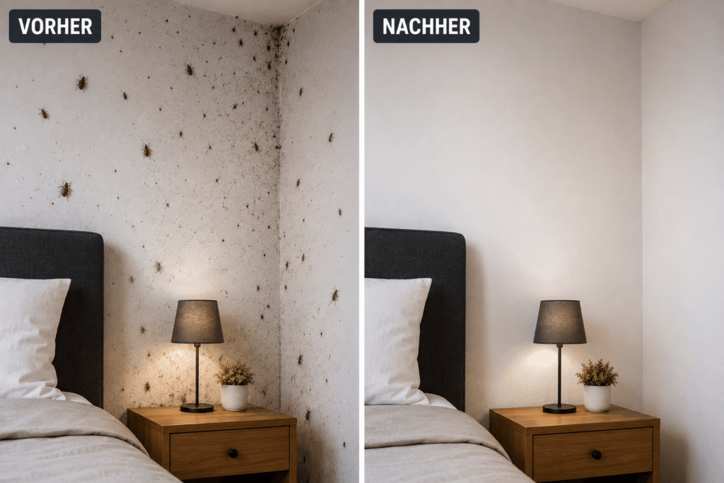 Wanzen im Schlafzimmer erkennen: Kammerjäger prüft Matratze, Bettgestell und typische Bettwanzen-Verstecke in Hannover
