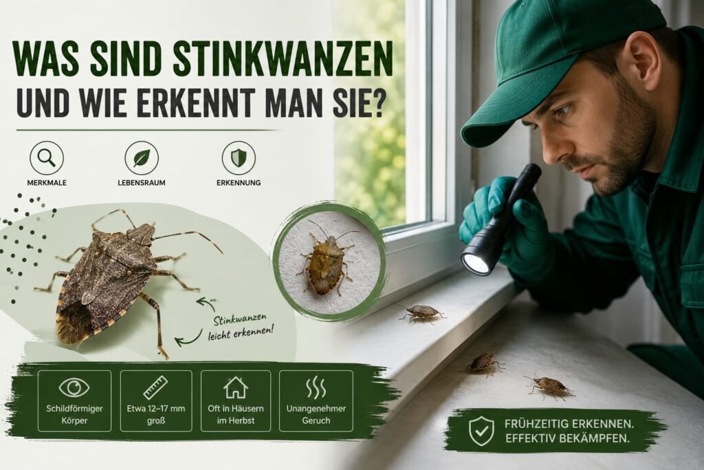 Schädlingsbekämpfer bei der Insektenkontrolle am Fenster