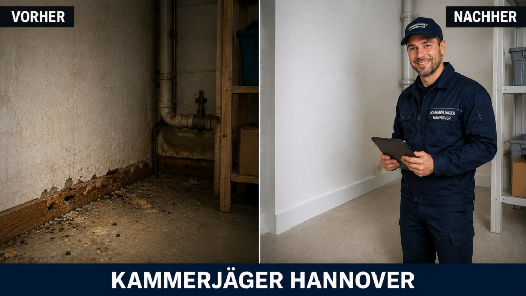 Vorher-Nachher-Vergleich einer professionellen Schädlingsbekämpfung und Kellerinstandsetzung durch Kammerjäger Hannover in Garbsen.