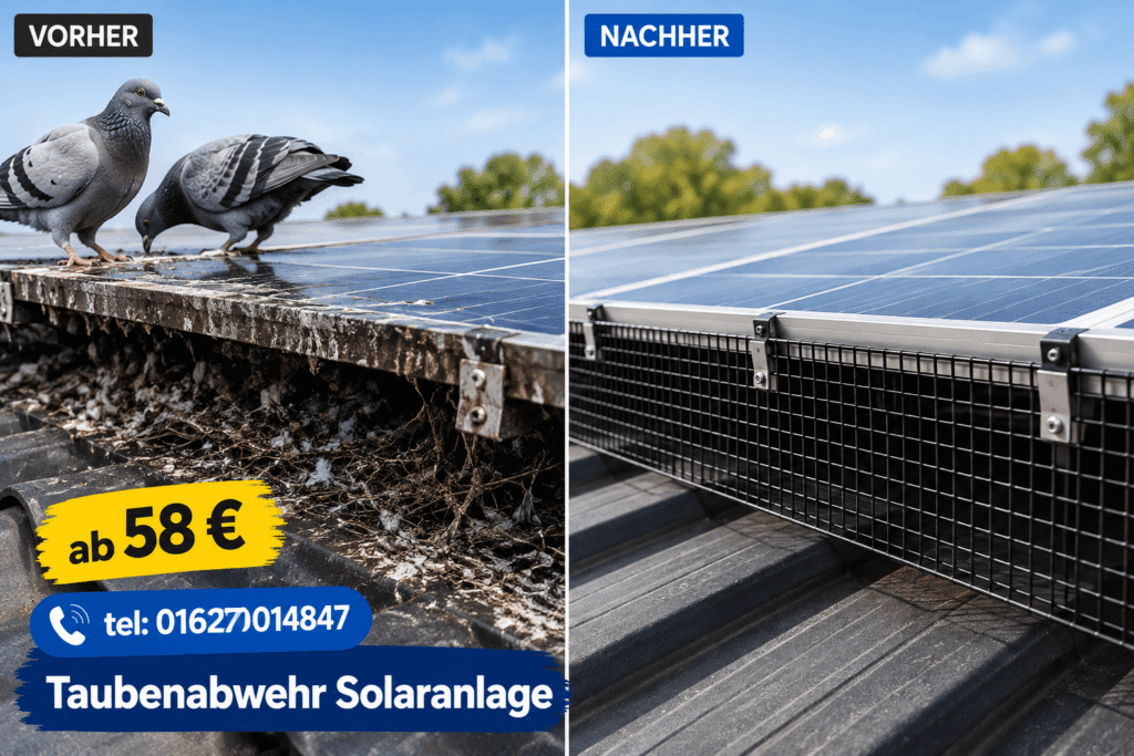 Taubenabwehr Solaranlage Hannover – professionelle Montage von Edelstahlgittern