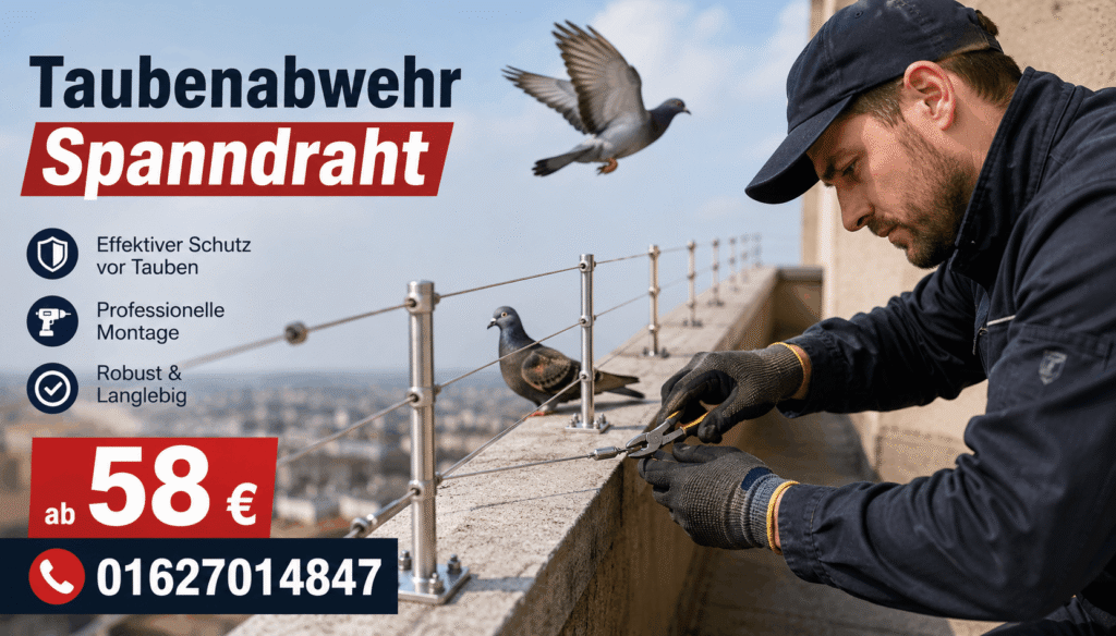 Professionelle Taubenabwehr mit Spanndraht auf Fensterbänken und Gesimsen
