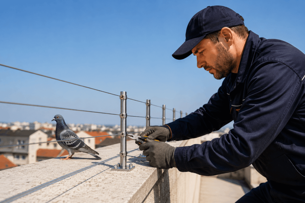Taubenabwehr Spanndraht in Hannover fachgerecht an der Fassade montiert