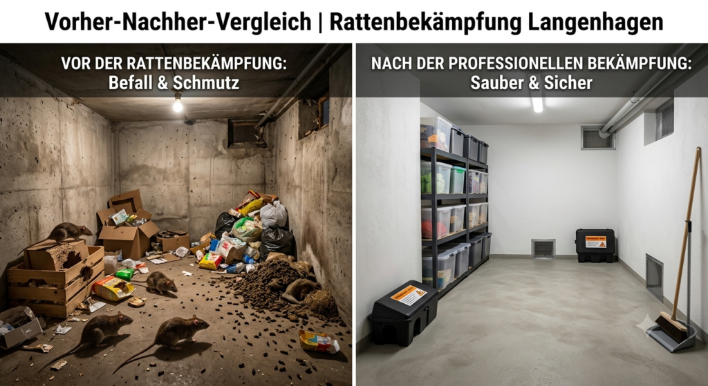 Vorher-Nachher Vergleich einer professionellen Rattenbekämpfung in einem Keller in Langenhagen.
